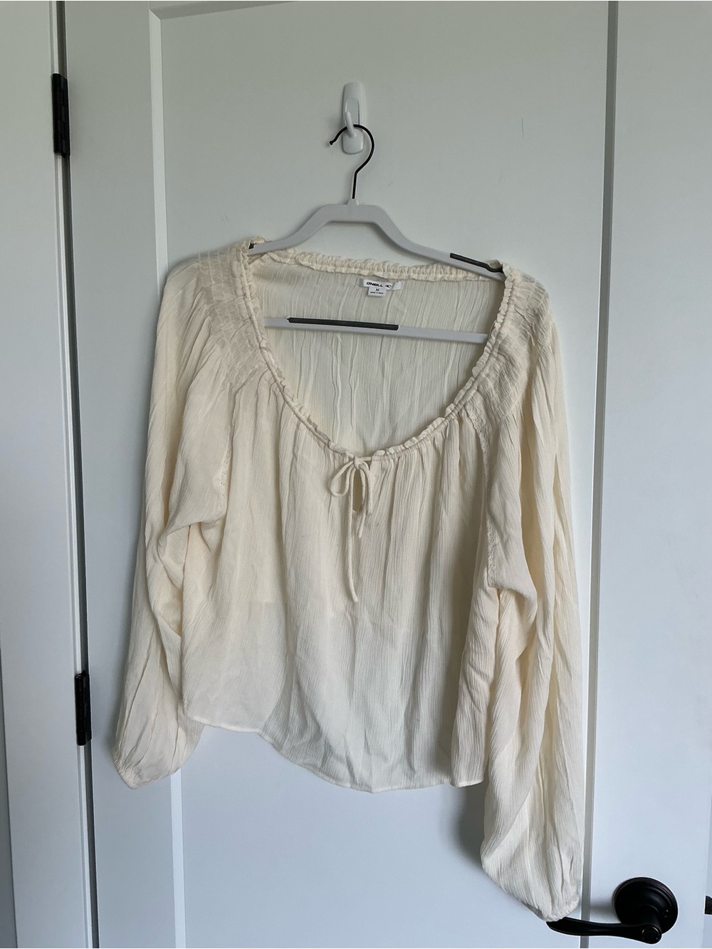 O'Neill Cream Scoop-Neck Peasant blouse with Tie